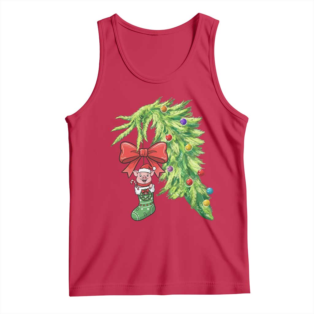 Funny Christmas Pig In Green Hand Naughty Tank Top Pet Lover Gift - Wonder Print Shop