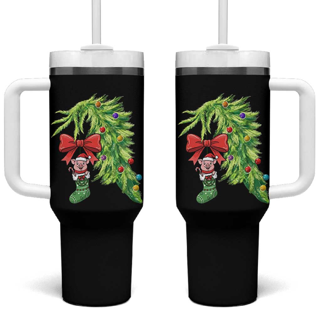 Funny Christmas Pig In Green Hand Naughty Tumbler With Handle Pet Lover Gift - Wonder Print Shop