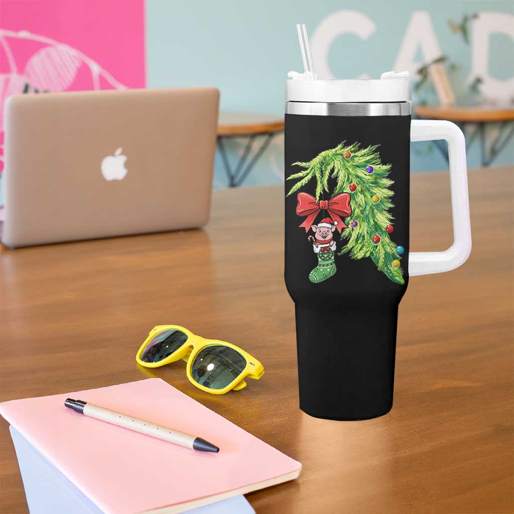 Funny Christmas Pig In Green Hand Naughty Tumbler With Handle Pet Lover Gift - Wonder Print Shop