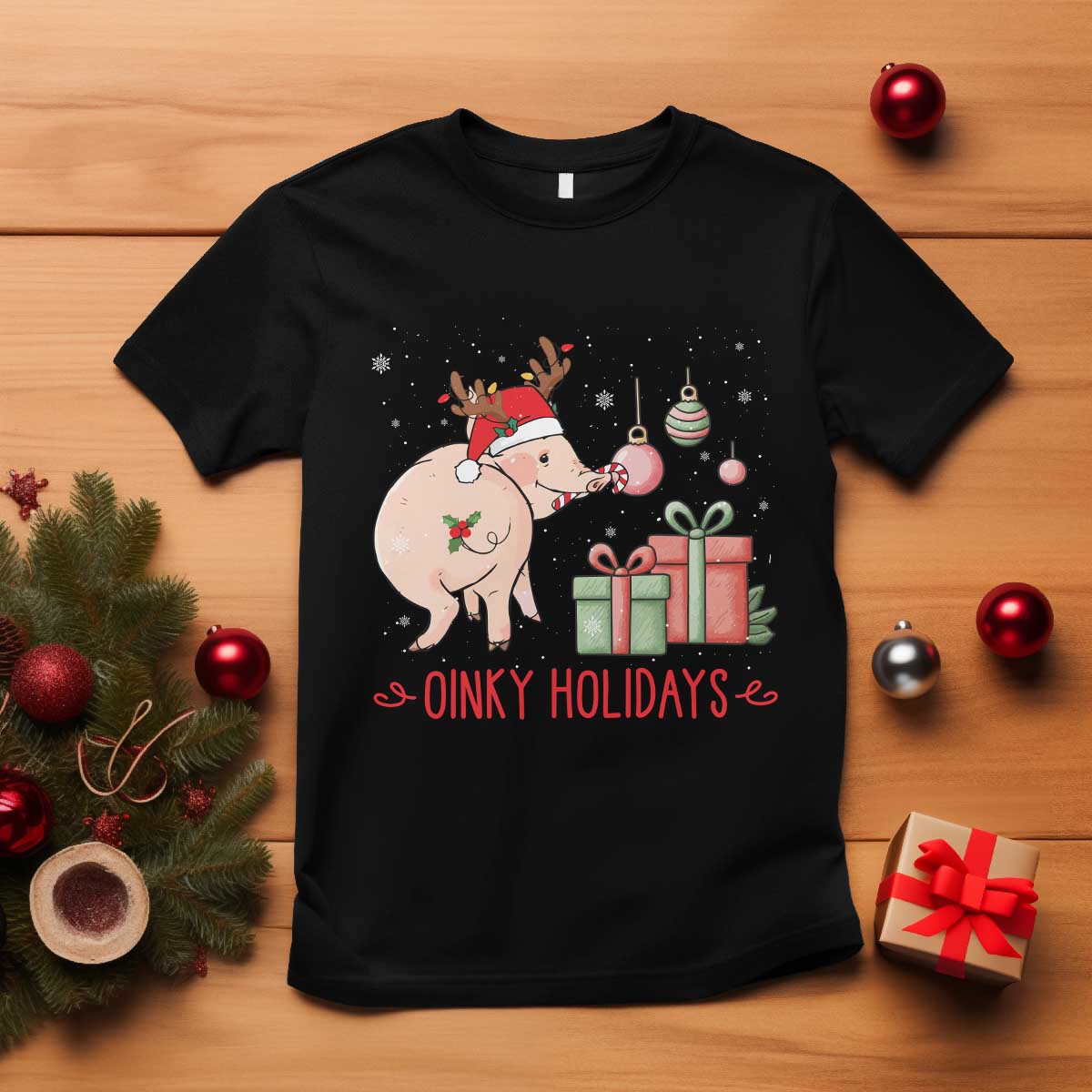Oinky Holidays T Shirt Funny Christmas Pig Lover Gift - Wonder Print Shop