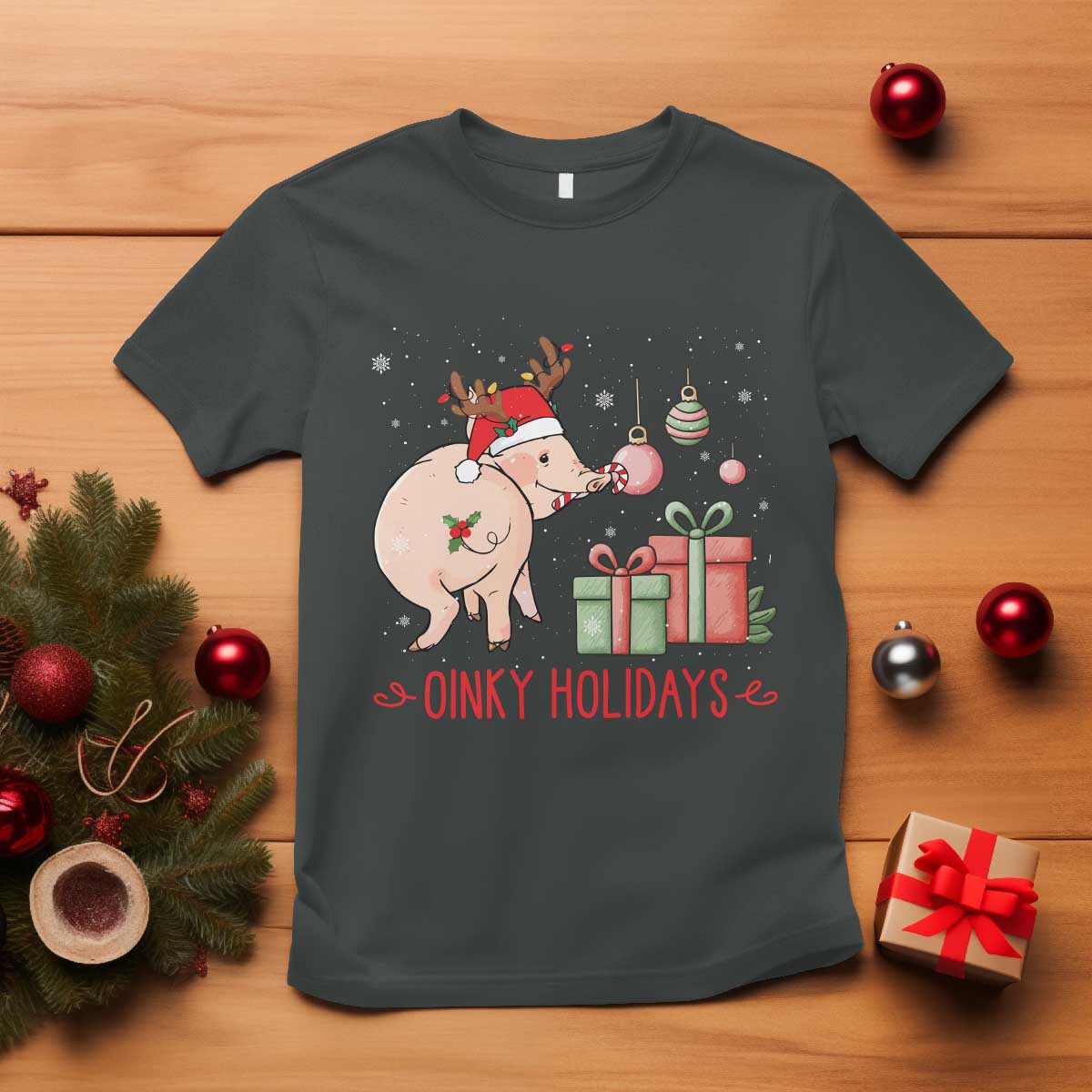 Oinky Holidays T Shirt Funny Christmas Pig Lover Gift - Wonder Print Shop