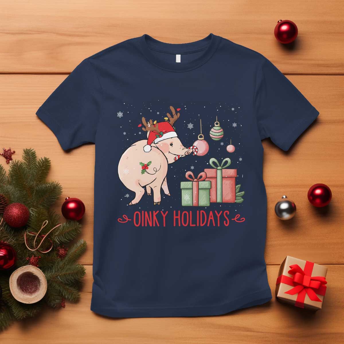 Oinky Holidays T Shirt Funny Christmas Pig Lover Gift - Wonder Print Shop