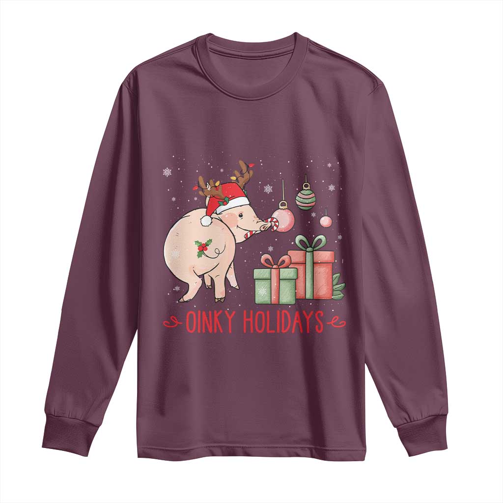 Oinky Holidays Long Sleeve Shirt Funny Christmas Pig Lover Gift - Wonder Print Shop