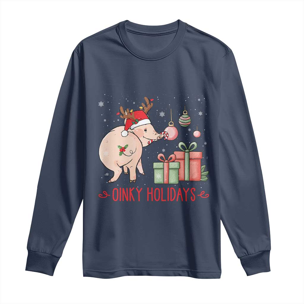 Oinky Holidays Long Sleeve Shirt Funny Christmas Pig Lover Gift - Wonder Print Shop