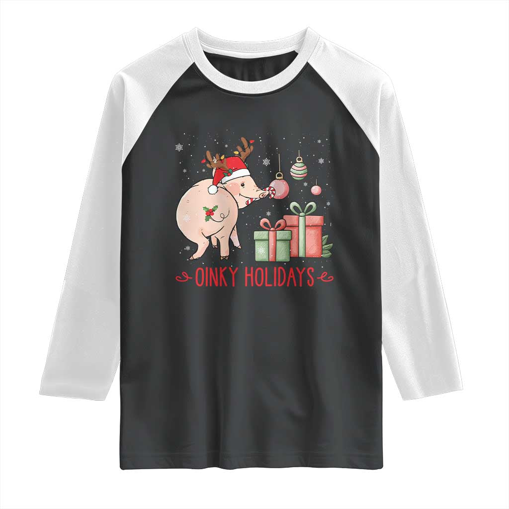 Oinky Holidays Raglan Shirt Funny Christmas Pig Lover Gift - Wonder Print Shop