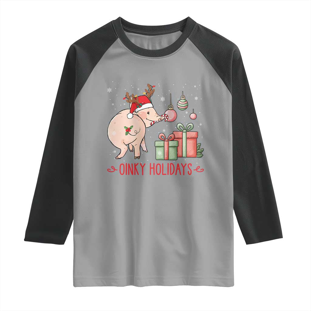 Oinky Holidays Raglan Shirt Funny Christmas Pig Lover Gift - Wonder Print Shop