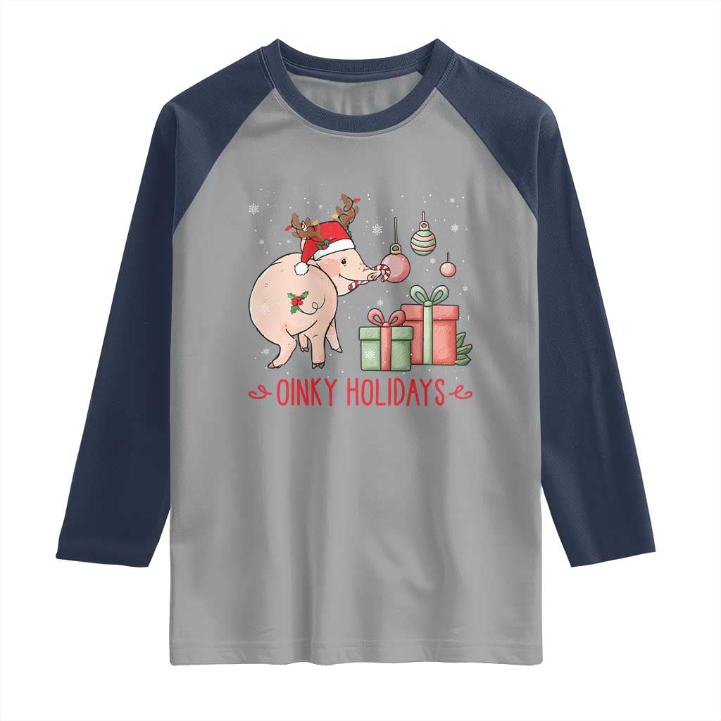 Oinky Holidays Raglan Shirt Funny Christmas Pig Lover Gift - Wonder Print Shop