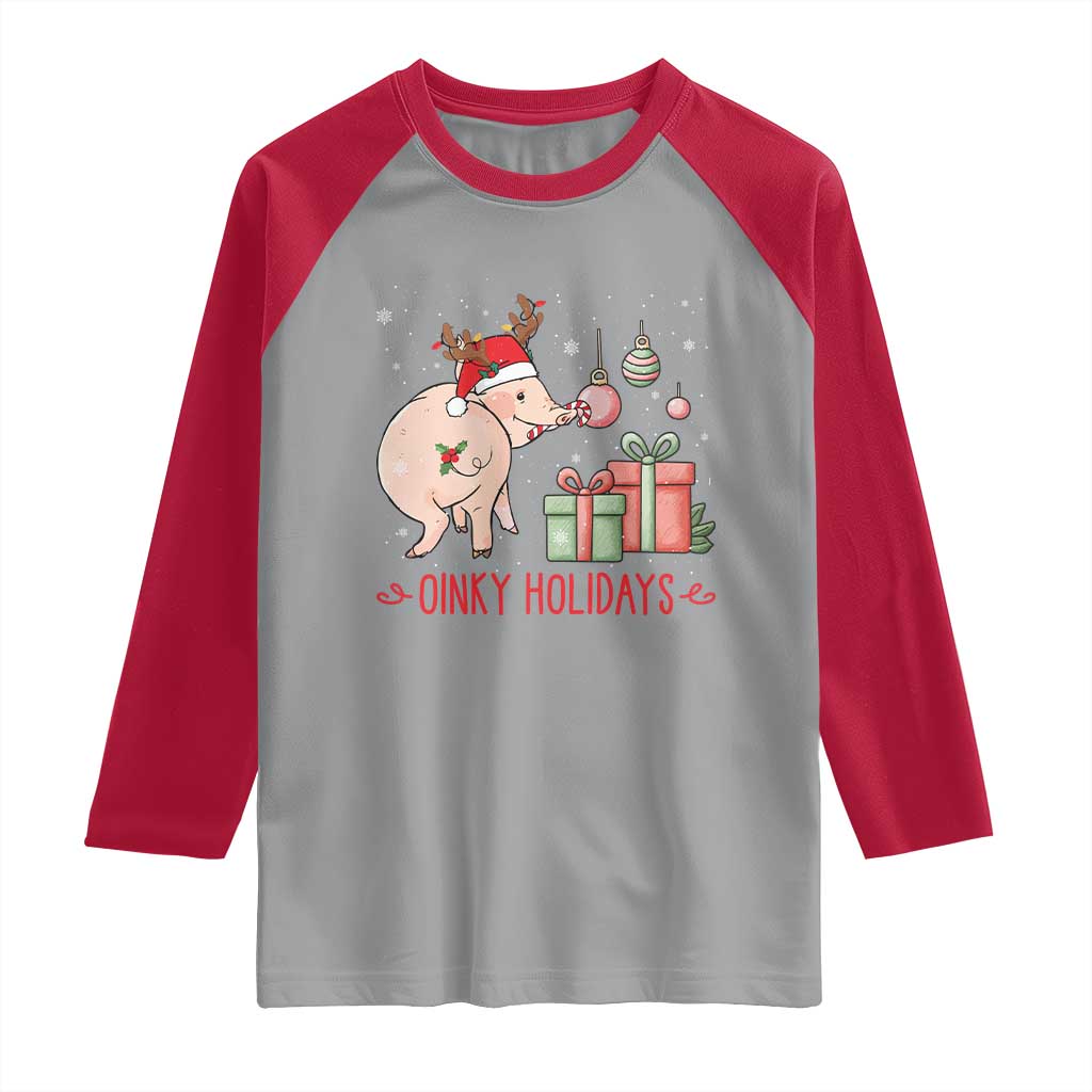 Oinky Holidays Raglan Shirt Funny Christmas Pig Lover Gift - Wonder Print Shop