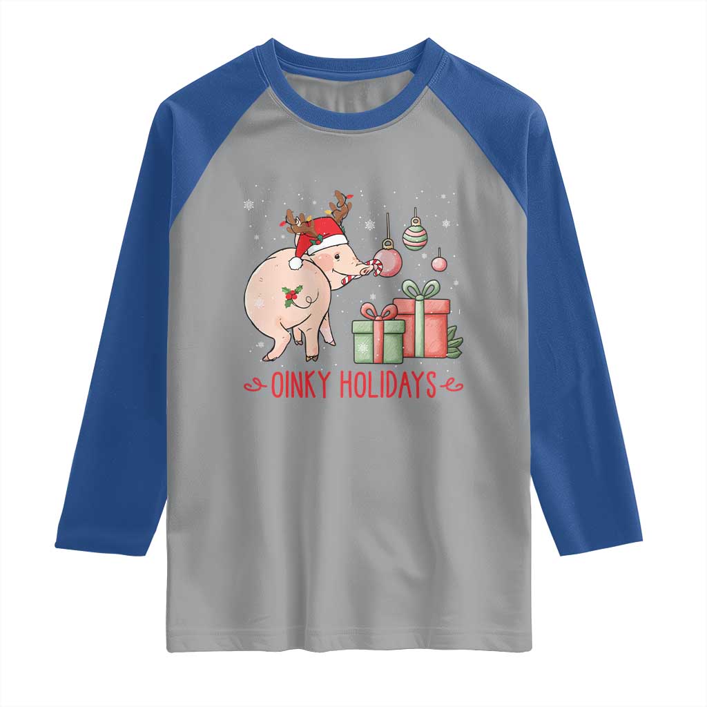 Oinky Holidays Raglan Shirt Funny Christmas Pig Lover Gift - Wonder Print Shop