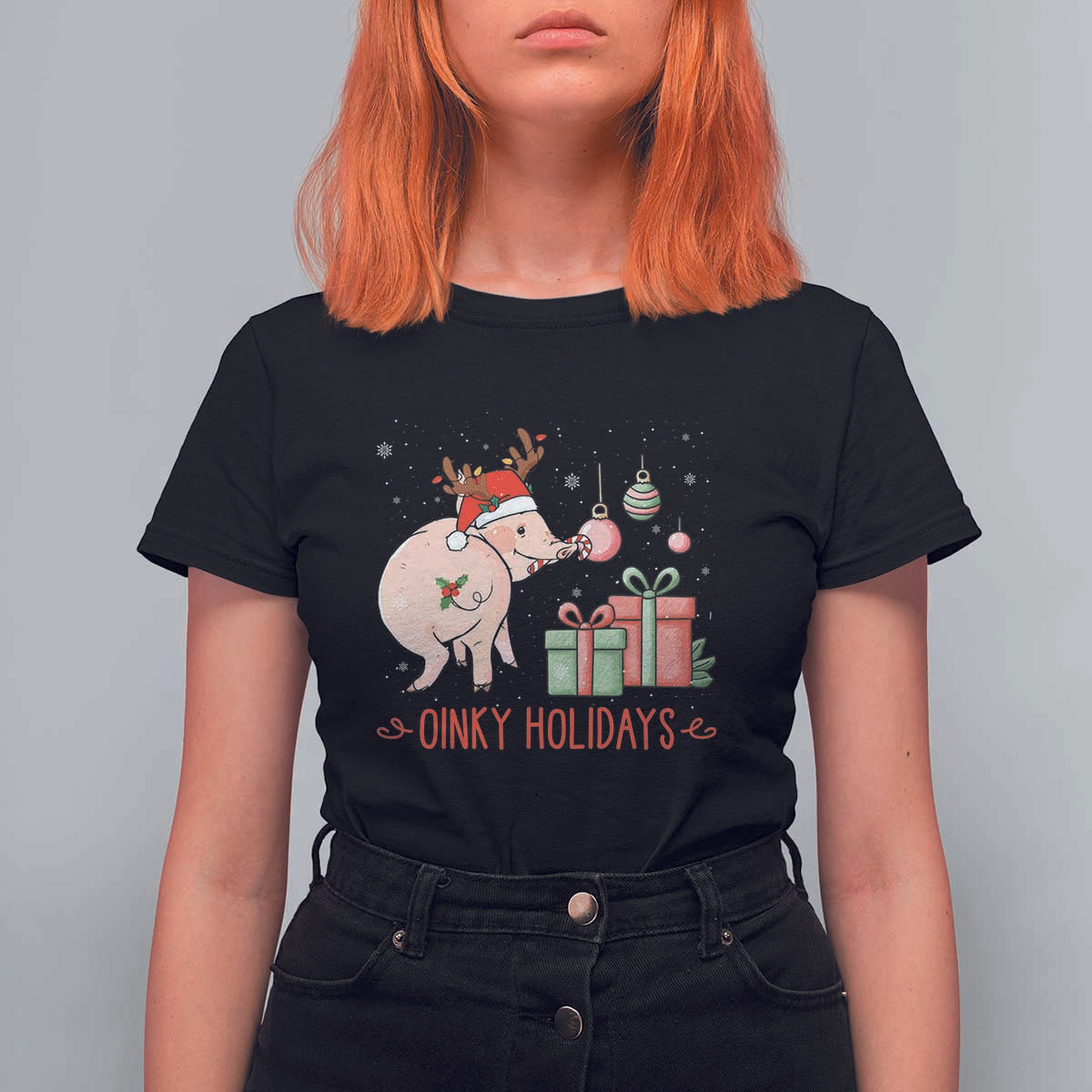 Oinky Holidays T Shirt For Women Funny Christmas Pig Lover Gift - Wonder Print Shop