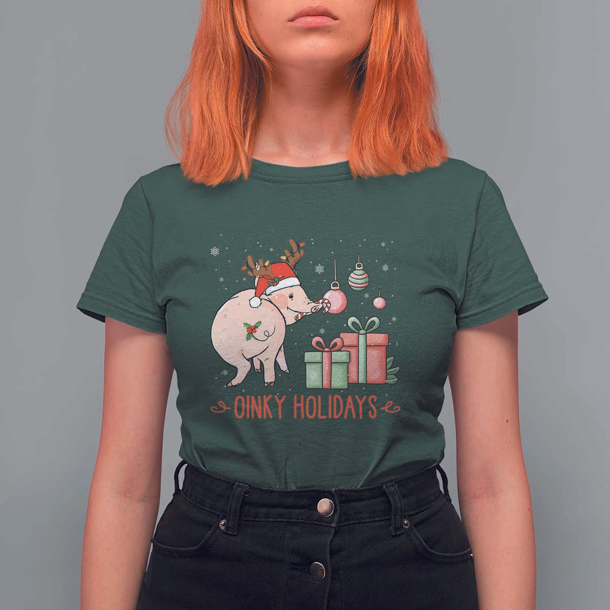 Oinky Holidays T Shirt For Women Funny Christmas Pig Lover Gift - Wonder Print Shop