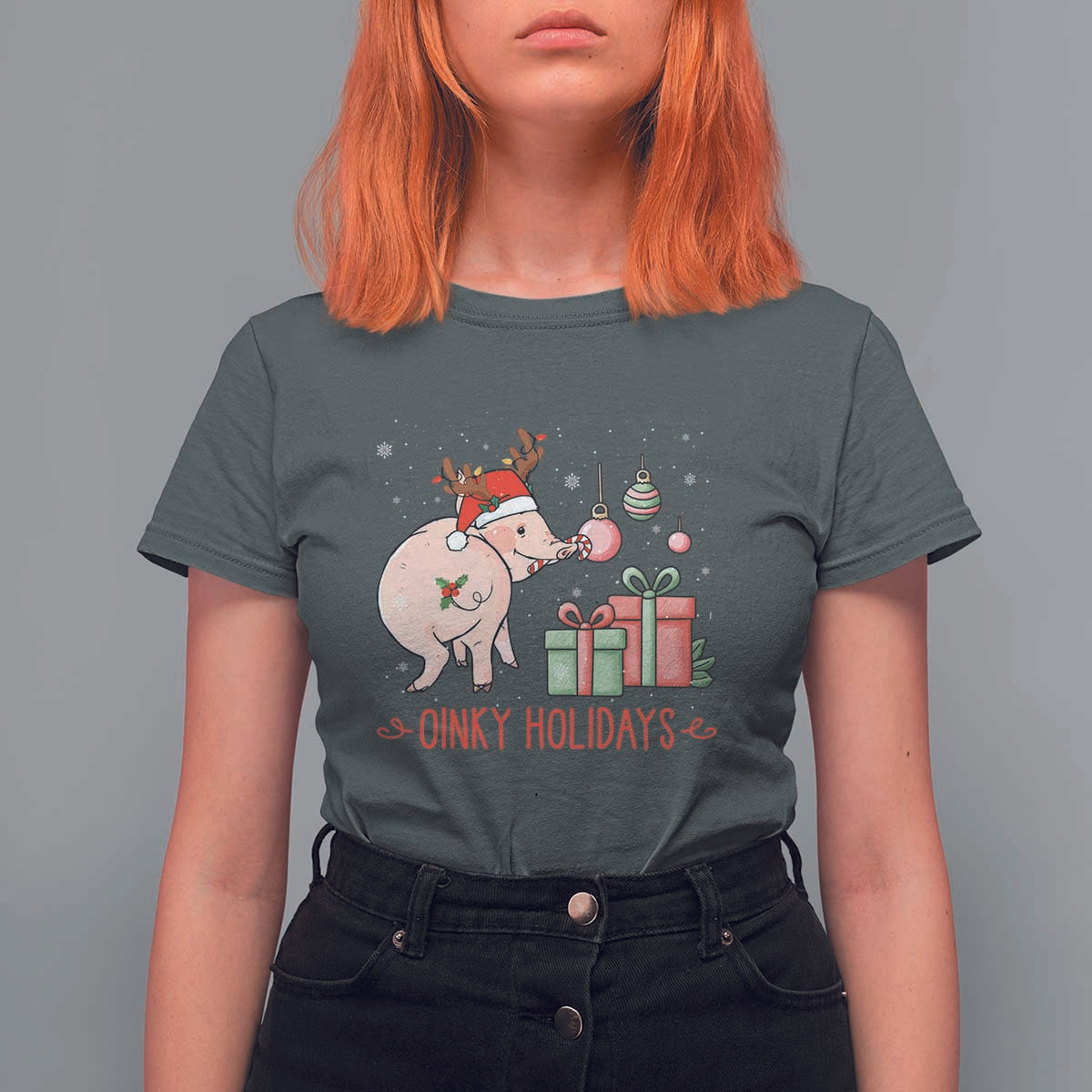 Oinky Holidays T Shirt For Women Funny Christmas Pig Lover Gift - Wonder Print Shop