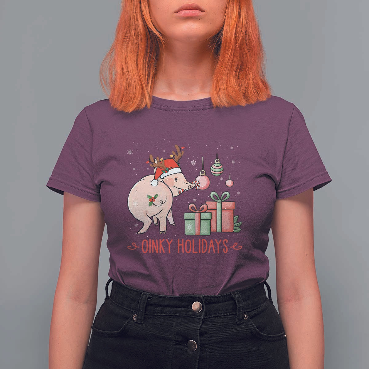 Oinky Holidays T Shirt For Women Funny Christmas Pig Lover Gift - Wonder Print Shop
