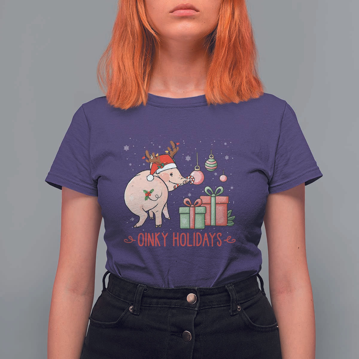 Oinky Holidays T Shirt For Women Funny Christmas Pig Lover Gift - Wonder Print Shop