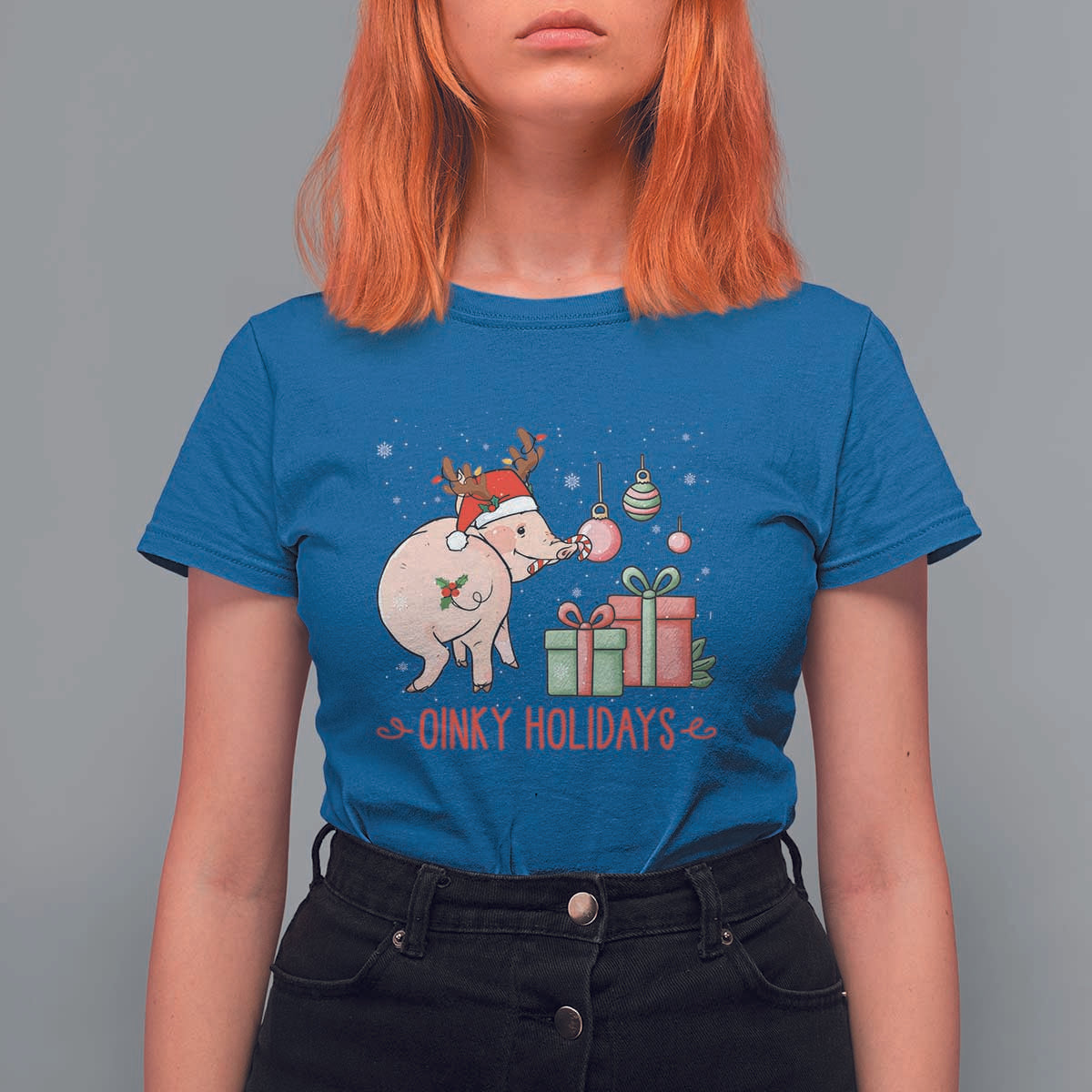 Oinky Holidays T Shirt For Women Funny Christmas Pig Lover Gift - Wonder Print Shop