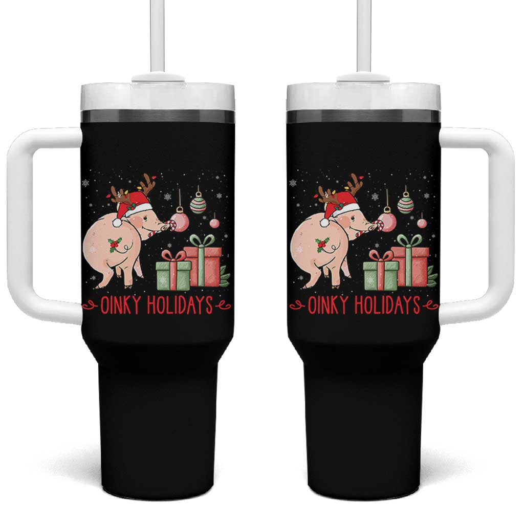 Oinky Holidays Tumbler With Handle Funny Christmas Pig Lover Gift - Wonder Print Shop