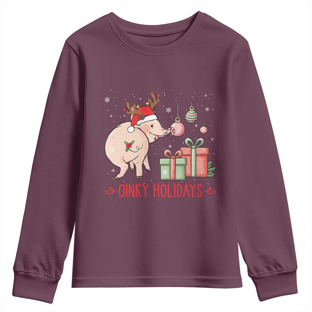 Oinky Holidays Youth Sweatshirt Funny Christmas Pig Lover Gift - Wonder Print Shop