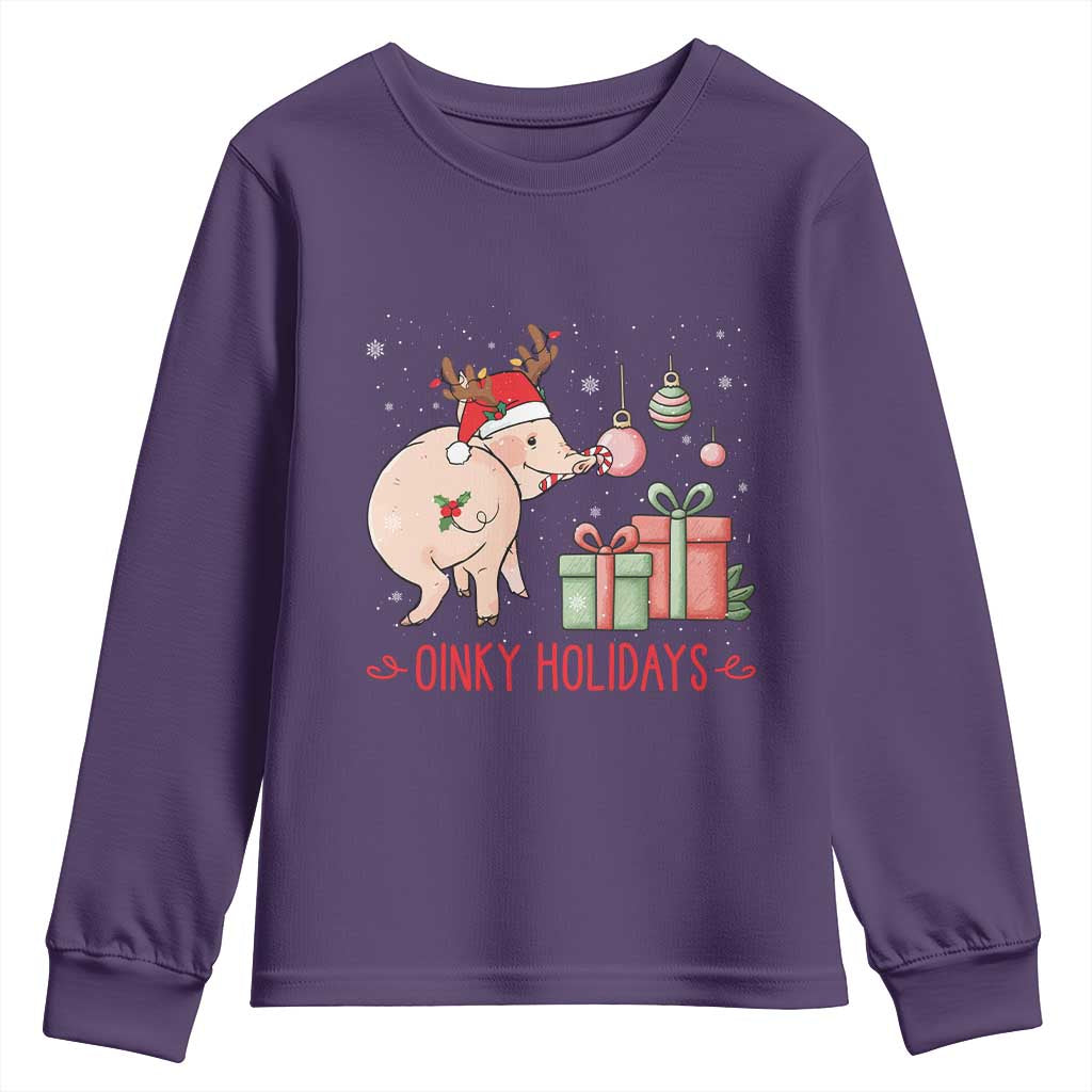 Oinky Holidays Youth Sweatshirt Funny Christmas Pig Lover Gift - Wonder Print Shop