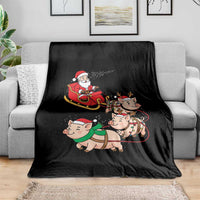 Santa Pig Sleigh Crew Throw Blanket Funny Christmas Pig Lover Gift - Wonder Print Shop