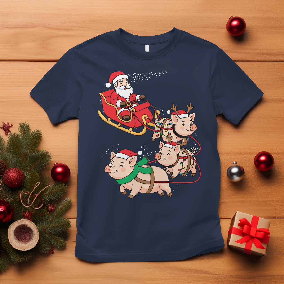 Santa Pig Sleigh Crew T Shirt Funny Christmas Pig Lover Gift - Wonder Print Shop