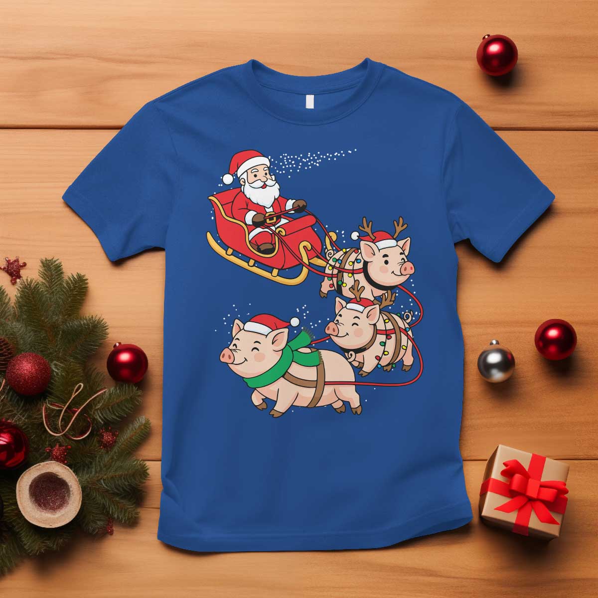 Santa Pig Sleigh Crew T Shirt Funny Christmas Pig Lover Gift - Wonder Print Shop