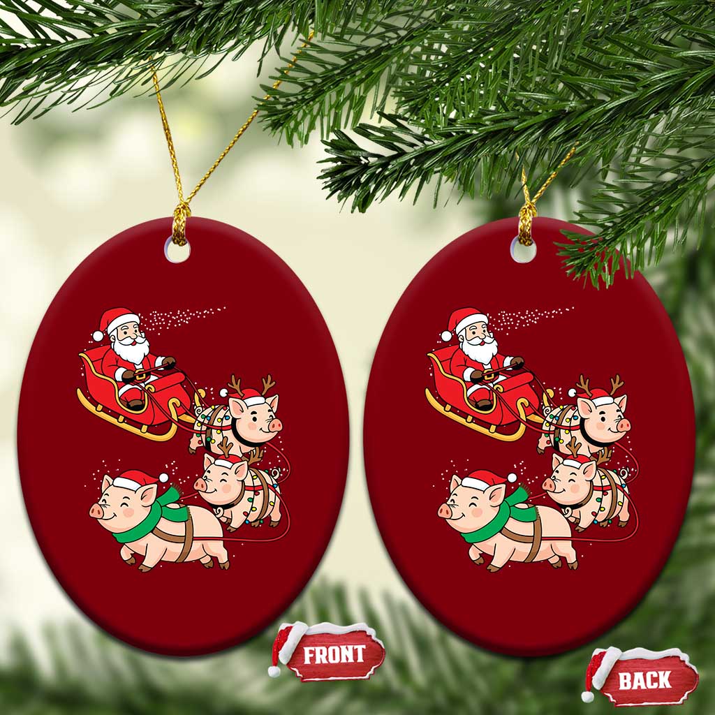 Santa Pig Sleigh Crew Ceramic Ornament Funny Christmas Pig Lover Gift - Wonder Print Shop
