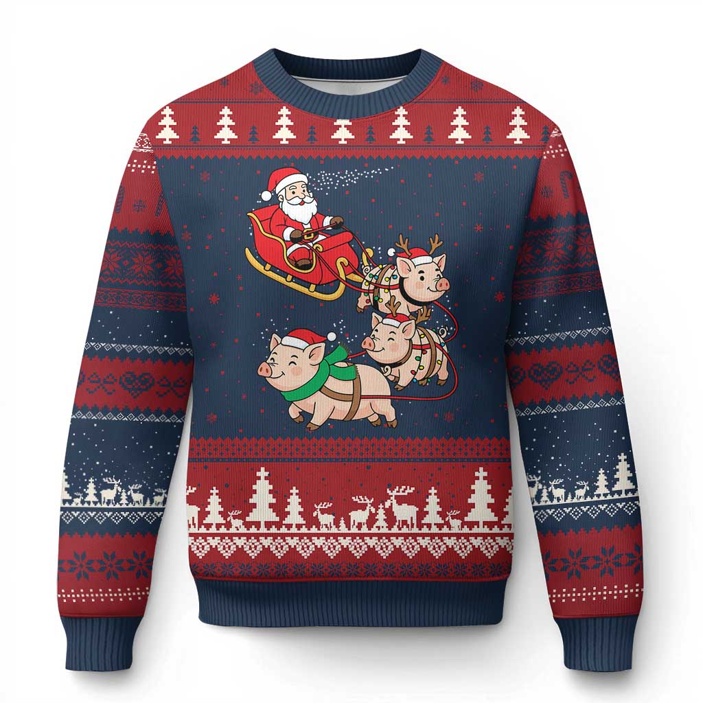 Santa Pig Sleigh Crew Ugly Christmas Sweater Funny Xmas Pig Lover Gift - Wonder Print Shop