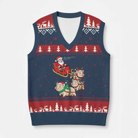 Santa Pig Sleigh Crew V-Neck Knit Sweater Vest Funny Xmas Pig Lover Gift - Wonder Print Shop