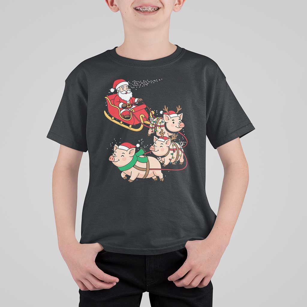 Santa Pig Sleigh Crew T Shirt For Kid Funny Christmas Pig Lover Gift - Wonder Print Shop