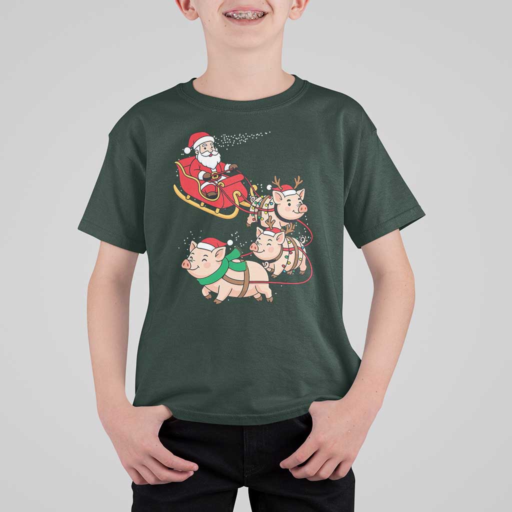 Santa Pig Sleigh Crew T Shirt For Kid Funny Christmas Pig Lover Gift - Wonder Print Shop