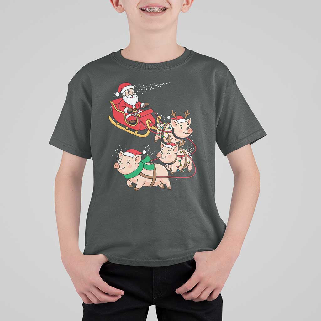 Santa Pig Sleigh Crew T Shirt For Kid Funny Christmas Pig Lover Gift - Wonder Print Shop