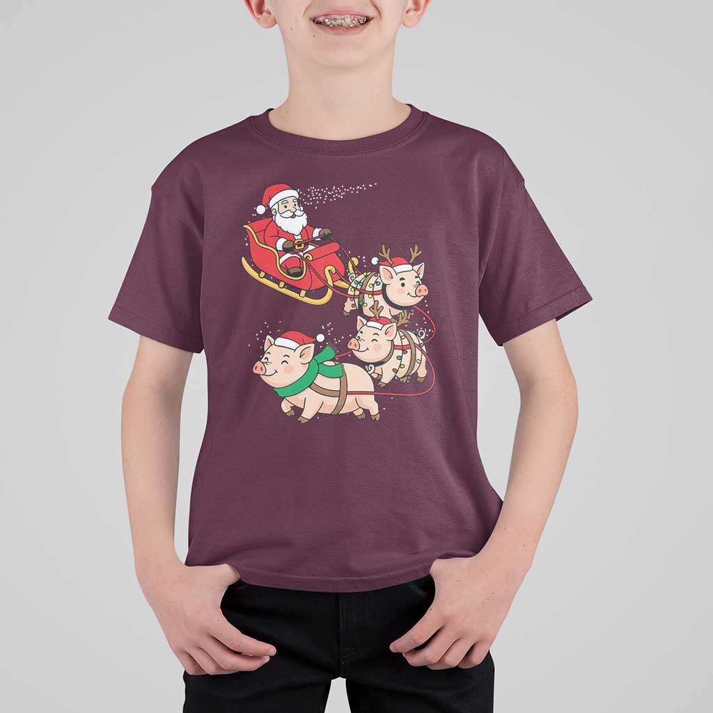 Santa Pig Sleigh Crew T Shirt For Kid Funny Christmas Pig Lover Gift - Wonder Print Shop