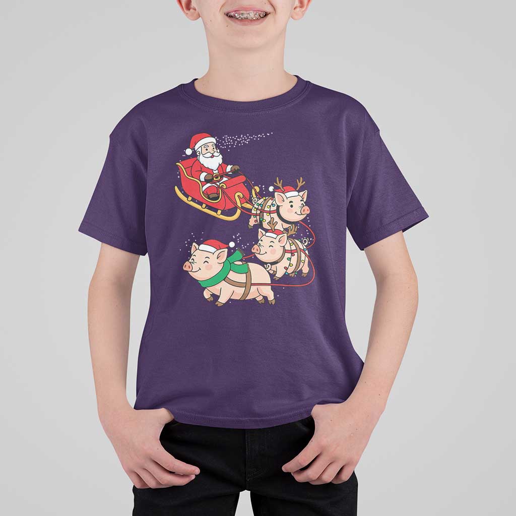 Santa Pig Sleigh Crew T Shirt For Kid Funny Christmas Pig Lover Gift - Wonder Print Shop