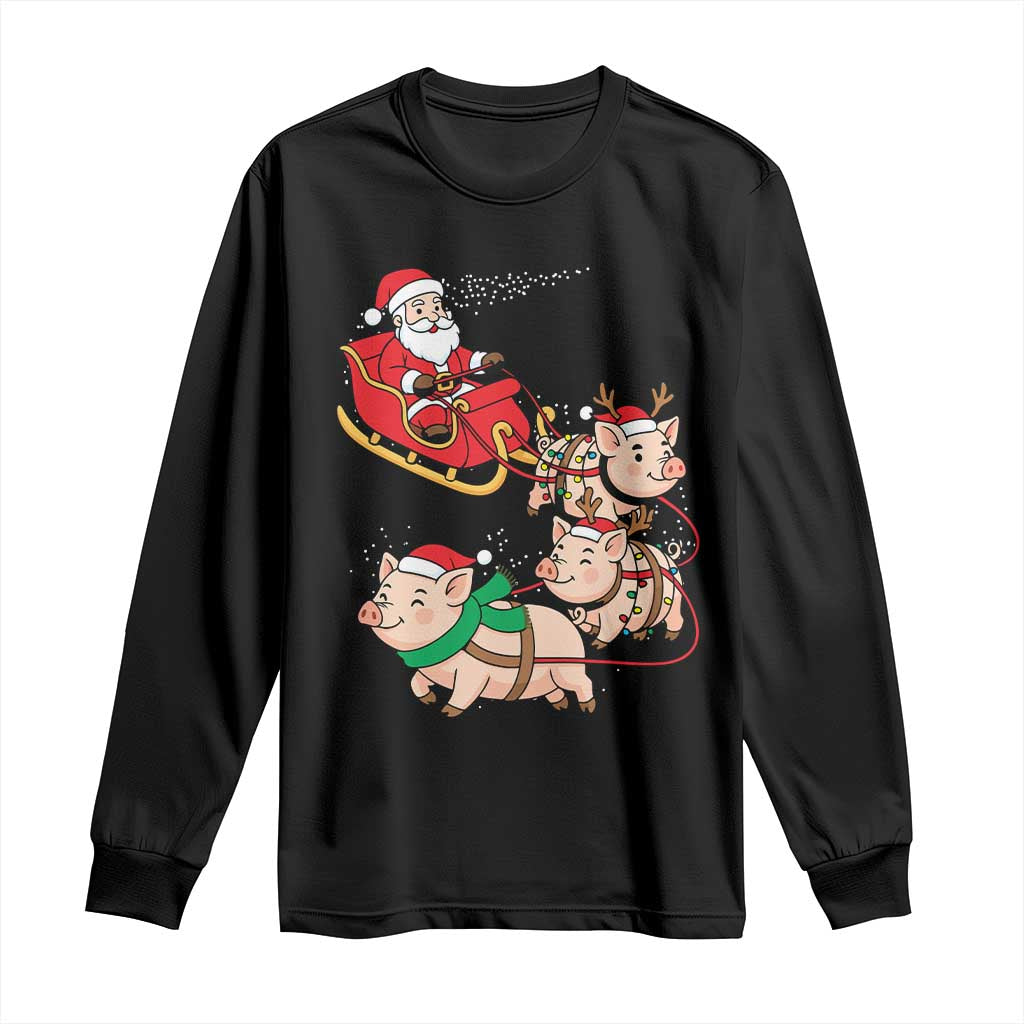 Santa Pig Sleigh Crew Long Sleeve Shirt Funny Christmas Pig Lover Gift - Wonder Print Shop