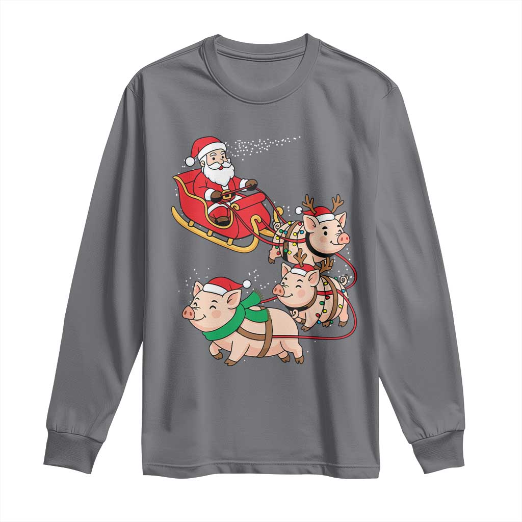 Santa Pig Sleigh Crew Long Sleeve Shirt Funny Christmas Pig Lover Gift - Wonder Print Shop