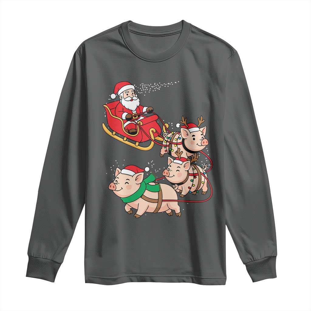 Santa Pig Sleigh Crew Long Sleeve Shirt Funny Christmas Pig Lover Gift - Wonder Print Shop