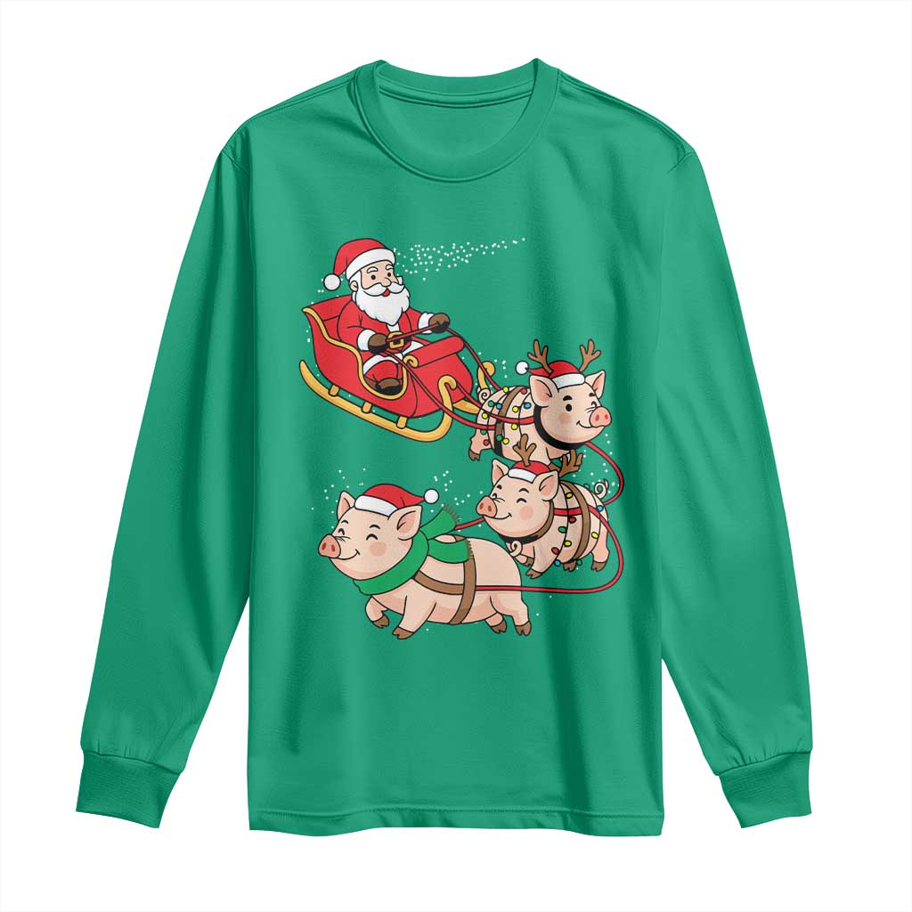 Santa Pig Sleigh Crew Long Sleeve Shirt Funny Christmas Pig Lover Gift - Wonder Print Shop