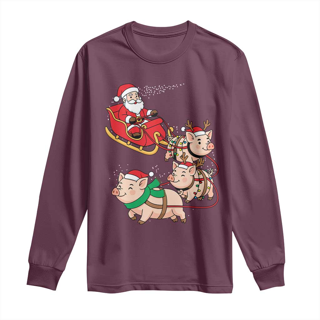 Santa Pig Sleigh Crew Long Sleeve Shirt Funny Christmas Pig Lover Gift - Wonder Print Shop
