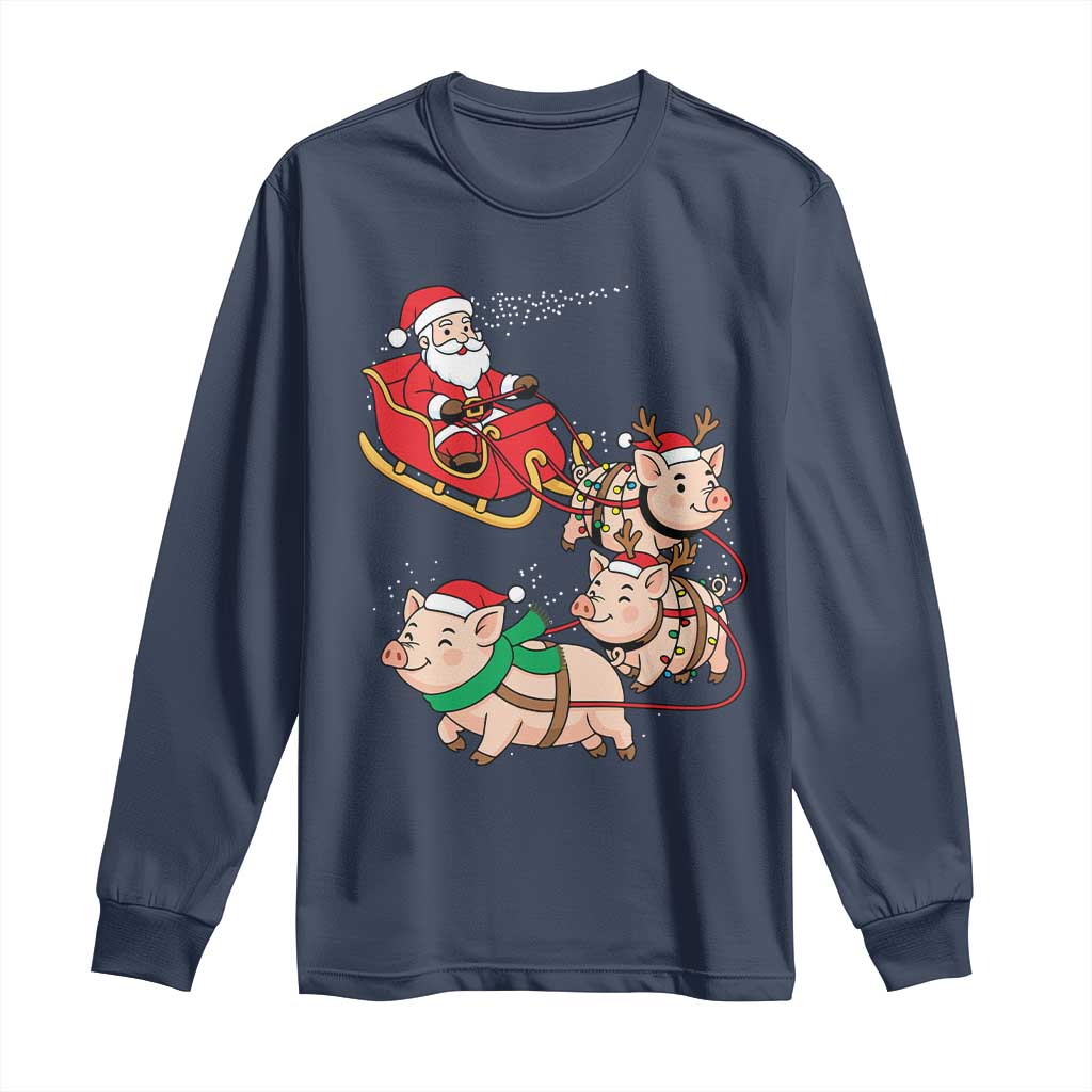 Santa Pig Sleigh Crew Long Sleeve Shirt Funny Christmas Pig Lover Gift - Wonder Print Shop