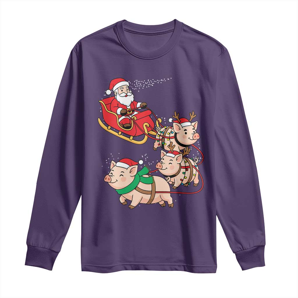 Santa Pig Sleigh Crew Long Sleeve Shirt Funny Christmas Pig Lover Gift - Wonder Print Shop