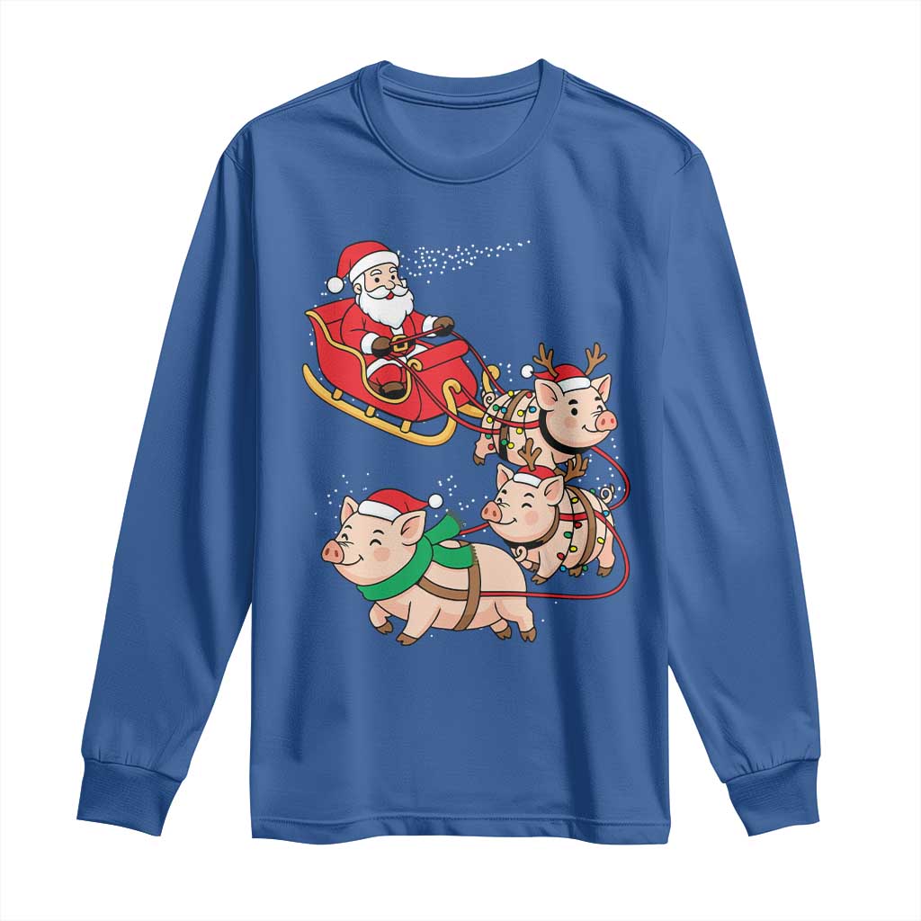 Santa Pig Sleigh Crew Long Sleeve Shirt Funny Christmas Pig Lover Gift - Wonder Print Shop