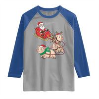 Santa Pig Sleigh Crew Raglan Shirt Funny Christmas Pig Lover Gift - Wonder Print Shop