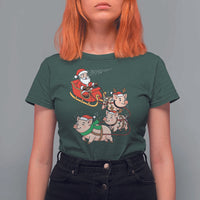 Santa Pig Sleigh Crew T Shirt For Women Funny Christmas Pig Lover Gift - Wonder Print Shop