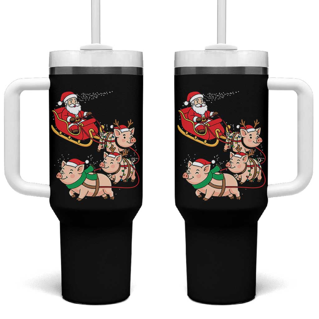 Santa Pig Sleigh Crew Tumbler With Handle Funny Christmas Pig Lover Gift - Wonder Print Shop