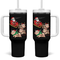 Santa Pig Sleigh Crew Tumbler With Handle Funny Christmas Pig Lover Gift - Wonder Print Shop