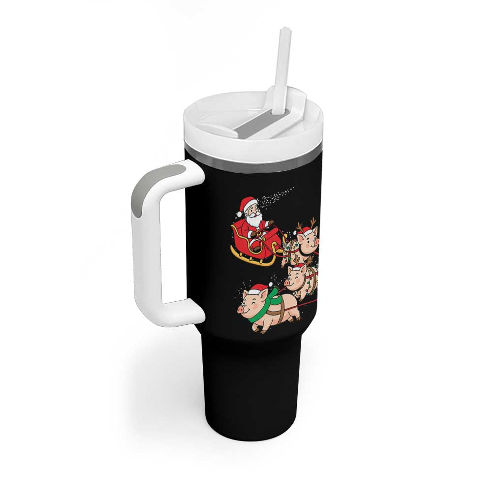 Santa Pig Sleigh Crew Tumbler With Handle Funny Christmas Pig Lover Gift - Wonder Print Shop