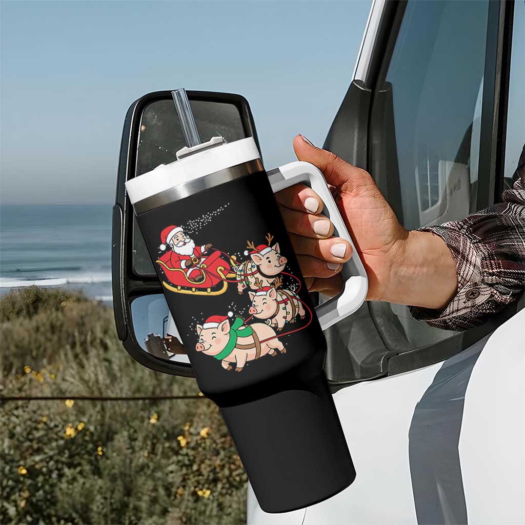 Santa Pig Sleigh Crew Tumbler With Handle Funny Christmas Pig Lover Gift - Wonder Print Shop
