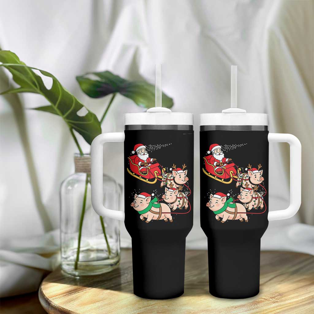 Santa Pig Sleigh Crew Tumbler With Handle Funny Christmas Pig Lover Gift - Wonder Print Shop