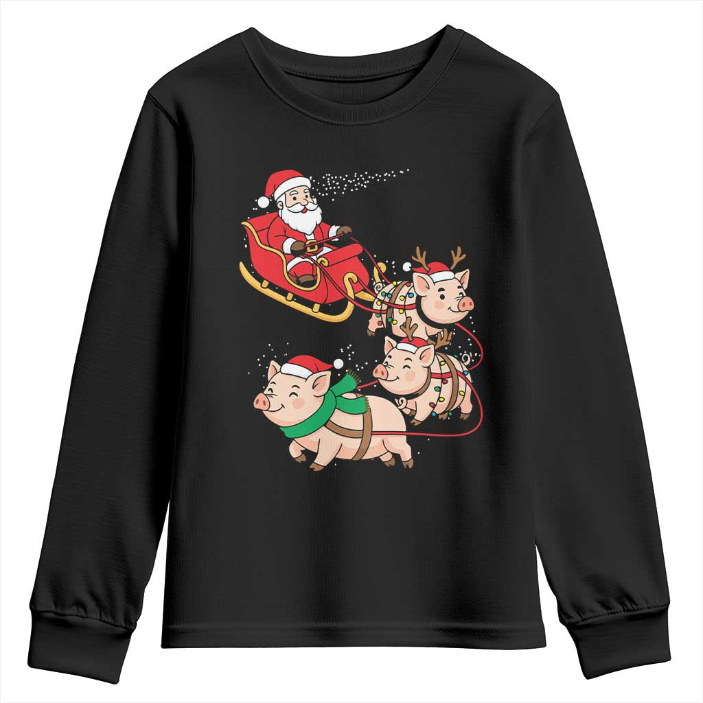 Santa Pig Sleigh Crew Youth Sweatshirt Funny Christmas Pig Lover Gift - Wonder Print Shop