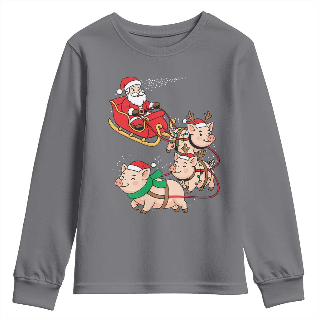 Santa Pig Sleigh Crew Youth Sweatshirt Funny Christmas Pig Lover Gift - Wonder Print Shop